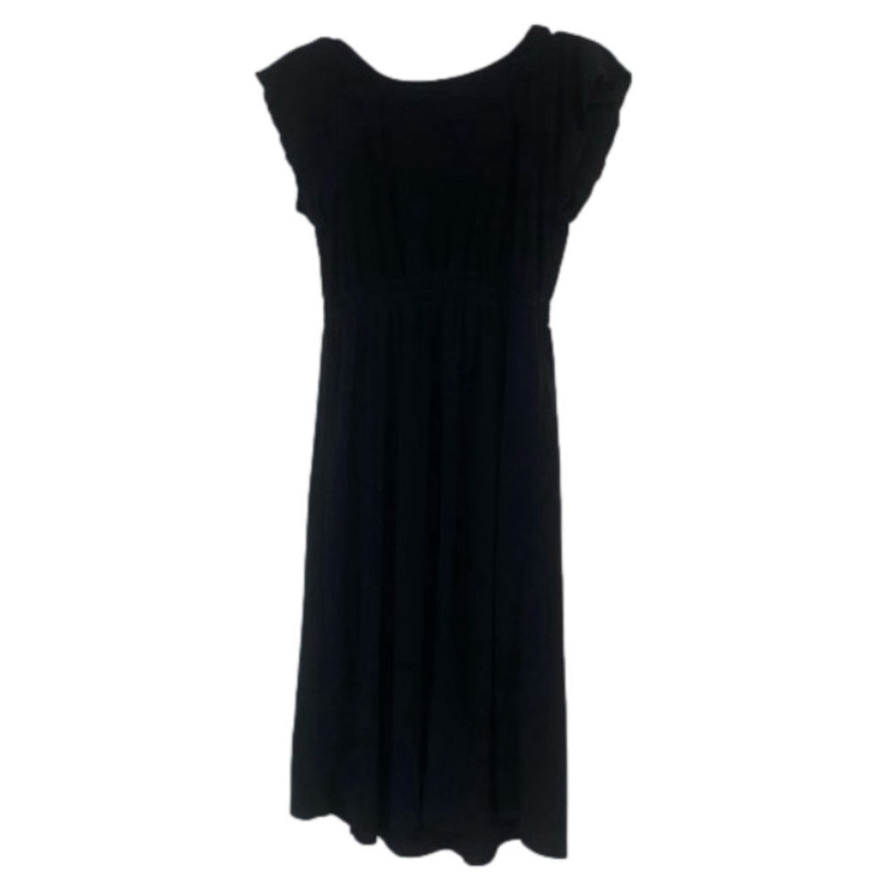 Women's Motherhood Maternity Black Dress Knee Length Short Flutter Sleeve Size S